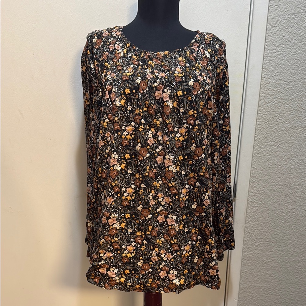 J. Jill Black and Brown Long Sleeve Relaxed Blouse